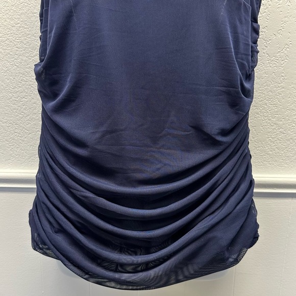 Venus Women’s Sz Lg High Collar Navy Ruched Sleeveless Blouse NWOT, V501 - Picture 10 of 14